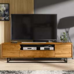 Rackhams Refined 200cm Loft Retro Industrial TV Unit Vintage Oak Cabinet  - 200cm  -  MDF/Chipboard - Oak Matt Body & Oak Matt Fronts - thumbnail 1