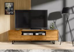 Rackhams Refined 200cm Loft Retro Industrial TV Unit Vintage Oak Cabinet  - 200cm  -  MDF/Chipboard - Oak Matt Body & Oak Matt Fronts - thumbnail 3