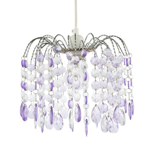 Rackhams Modern Waterfall Pendant Shade with Lilac and Clear Acrylic Drops - image 1