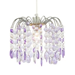 Rackhams Modern Waterfall Pendant Shade with Lilac and Clear Acrylic Drops - thumbnail 2