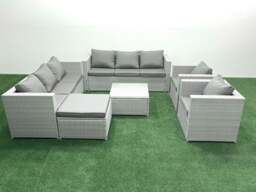 Rackhams Outdoor Rattan Sofa Garden Furniture Set with 2 Armchairs Square Coffee Table Big Footstool Light Grey Mixed - thumbnail 2
