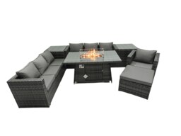 Rackhams Rattan Garden Furniture Fire Pit Dining Set 8 Seater Lounge Sofa Table Set with 2 side table big Footstool - thumbnail 1