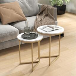 Rackhams Nesting Coffee Table Set of 2 with Metal Frame, Gold Tone - thumbnail 1