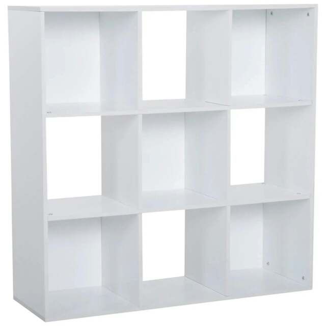 Rackhams 3-tier 9 Cubes Storage Unit Particle Board Cupboard Bookcase Organiser Home Office Shelves, White - White - image 1