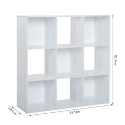 Rackhams 3-tier 9 Cubes Storage Unit Particle Board Cupboard Bookcase Organiser Home Office Shelves, White - White - thumbnail 3