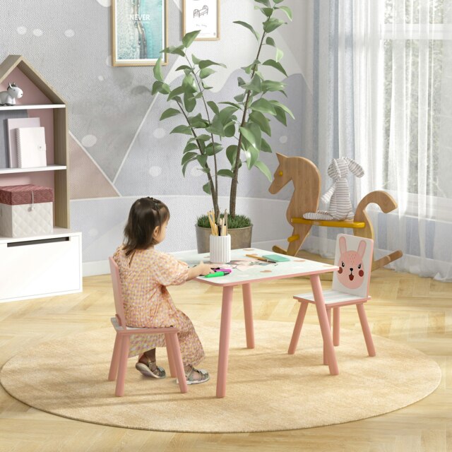 Rackhams Kids Table and Chairs, Childrens Desk with 2 Chairs, Pink - image 1