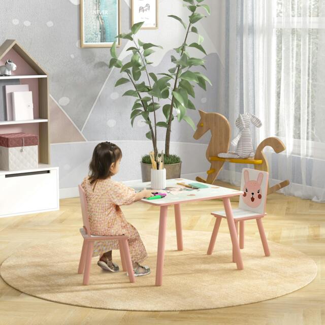 Rackhams Kids Table and Chairs, Childrens Desk with 2 Chairs, Pink - image 1