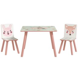 Rackhams Kids Table and Chairs, Childrens Desk with 2 Chairs, Pink - thumbnail 2