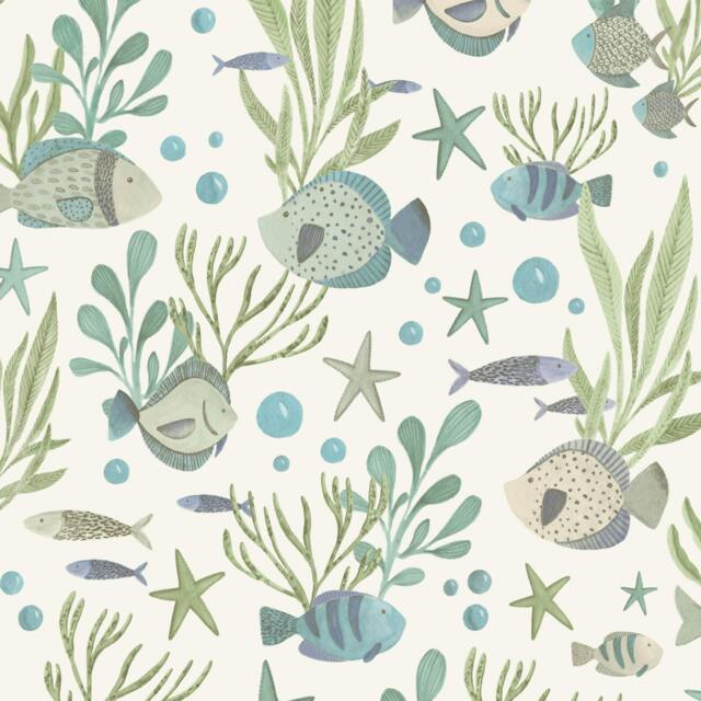 Rackhams Nemo Sealife Fish Nursery Textured Wallpaper, Teal Green