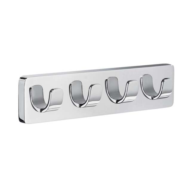Rackhams Polished Chrome Quadruple Towel Hook Rail 45mm x 178mm Wall Mounted Bathroom Rectangular Robe Hooks Clothes Hanger Coat Peg