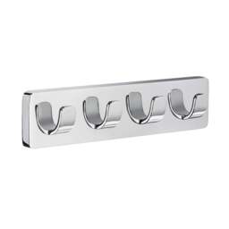 Rackhams Polished Chrome Quadruple Towel Hook Rail 45mm x 178mm Wall Mounted Bathroom Rectangular Robe Hooks Clothes Hanger Coat Peg