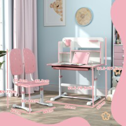 Rackhams AIYAPLAY Kids Desk & Chair Set, Height Adjustable Children's School Study Desk with Tiltable Desktop Drawer, Reading Rack for Ages 3-13 Years - Pink - thumbnail 5
