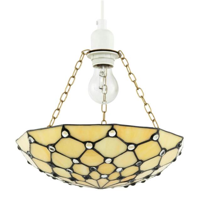 Rackhams Amber Toned and Clear Beaded Tiffany Glass Easy Fit Bowl Pendant Shade - image 1