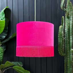 "Rackhams Raspberry Velvet Lampshade With Copper Foil Lining and Fringing - Table / Floor Lamp - 60cm Diameter x 30cm Height / (24"" x 12"")" - thumbnail 2