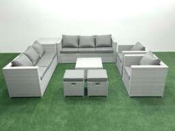 Rackhams Outdoor Rattan Sofa Garden Furniture Set with 2 Armchairs Square Coffee Table 2 Small Footstools Side Table Light Grey Mixed - thumbnail 2