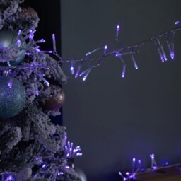 Rackhams 9.3m 720 LED Christmas Cluster String Lights with Timer in Blue, Purple & White on Clear Cable - thumbnail 3