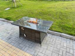 Rackhams Rattan Garden Furniture Dining Set 6-seater Patio Rectangular Gas Fire Pit Table Chairs Outdoor Dark Grey Mixed - thumbnail 4