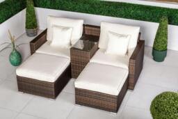 Rackhams Havana 2 Seat Modular Sofa Rattan Garden Balcony Furniture Set Outdoor Drinks Cooler Table & 2 Ottomans - Brown - 1 - thumbnail 4