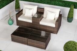 Rackhams Havana 2 Seat Modular Sofa Rattan Garden Balcony Furniture Set Outdoor Drinks Cooler Table & 2 Ottomans - Brown - 1 - thumbnail 5