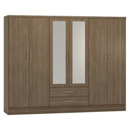 Rackhams Nevada 6 Door 2 Drawer Mirrored Wardrobe - Rustic Oak - thumbnail 1