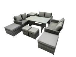 Rackhams 10 Seater Wicker PE Rattan Furniture Outdoor Dining Table Double Seat Sofa Side Table 4 Stools Set Dark Grey Mixed - thumbnail 2