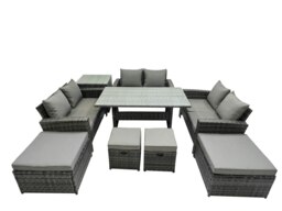 Rackhams 10 Seater Wicker PE Rattan Furniture Outdoor Dining Table Double Seat Sofa Side Table 4 Stools Set Dark Grey Mixed - thumbnail 1