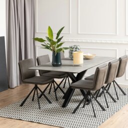 Rackhams Heaven Dining Table with Ceramic Grey Top - Black - No - Grey - thumbnail 3