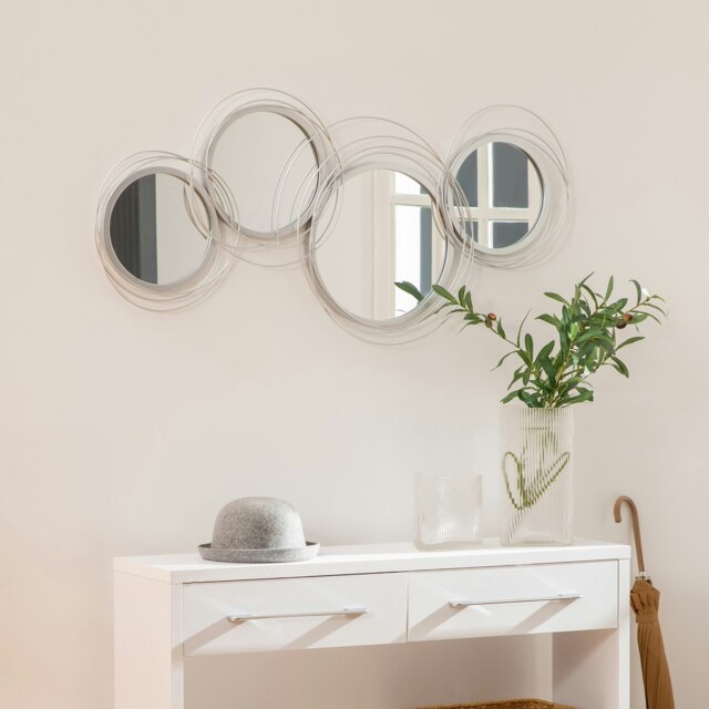 Rackhams Metal Wall Art Decorative Mirror Decor Wall Sculpture, Silver - image 1