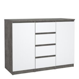Rackhams Naia Sideboard 4 Drawers 2 Doors in Concrete and White High Gloss - Grey - 120.8 - 1