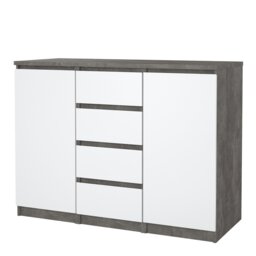 Rackhams Naia Sideboard 4 Drawers 2 Doors in Concrete and White High Gloss - Grey - 120.8 - 1 - thumbnail 3