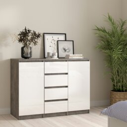 Rackhams Naia Sideboard 4 Drawers 2 Doors in Concrete and White High Gloss - Grey - 120.8 - 1 - thumbnail 5