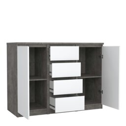 Rackhams Naia Sideboard 4 Drawers 2 Doors in Concrete and White High Gloss - Grey - 120.8 - 1 - thumbnail 4