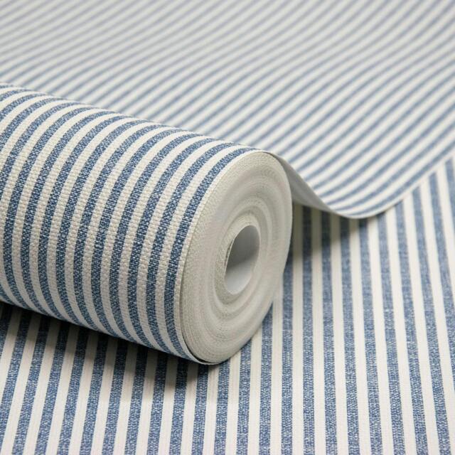 Rackhams Pinstripe Nursery Textured Wallpaper Blue - image 1