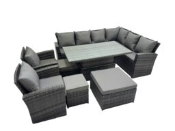 Rackhams 11 Seat Rattan Garden Furniture Corner Sofa Set Outdoor Adjustable Lifting Dining or Coffee Table Set with 3 Footstools Dark Grey Mixed - thumbnail 2