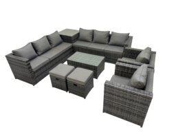 Rackhams 10 Seater Garden Outdoor Rattan Furniture Set Patio Corner Sofa Rectangular Coffee Table with 2 Small Stool Dark Grey - thumbnail 2