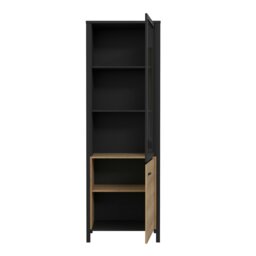 Rackhams High Rock Wide Display Cabinet in Matt Black/Riviera Oak - Full Assembly Required - Black & Riviera Oak - Matt - thumbnail 4