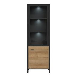 Rackhams High Rock Wide Display Cabinet in Matt Black/Riviera Oak - Full Assembly Required - Black & Riviera Oak - Matt - thumbnail 6