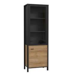 Rackhams High Rock Wide Display Cabinet in Matt Black/Riviera Oak - Full Assembly Required - Black & Riviera Oak - Matt