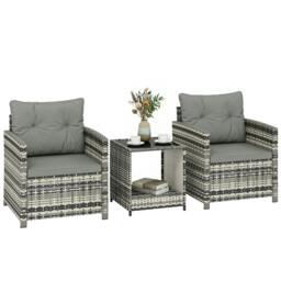 Rackhams Rattan Garden Furniture Bistro Set with Cushion, Mixed Grey - Not applicable - PE rattan, steel, polyester, glass - Mixed grey - thumbnail 2