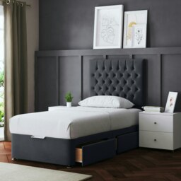 Rackhams Seraphine Divan Bed with Upholstered Headboard - Two Drawers - Steel (Grey) - Small Single - thumbnail 4
