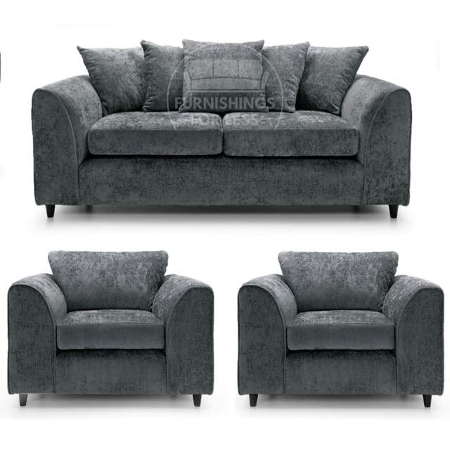 Rackhams Monaco Chenille Fabric 3 Seater and 2 Armchairs - Grey - image 1