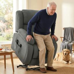 Rackhams Power Lift Recliner Chair, Reclining Chair with Massage, Grey - Steel - Grey - Velvet (Polyester)