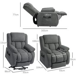 Rackhams Power Lift Recliner Chair, Reclining Chair with Massage, Grey - Steel - Grey - Velvet (Polyester) - thumbnail 4