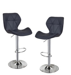 Rackhams Set of 2 Adjustable Swivel Bar Stools with Backrest Gas Lift Kitchen Breakfast Chairs - Black