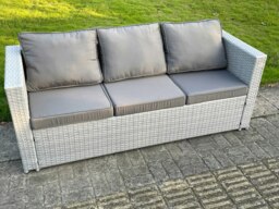 Rackhams 7 Seater PE Wicker Light Grey Rattan Garden Corner Furniture Sofa Sets Outdoor Patio Furniture Big Footstool Coffee Table - thumbnail 3
