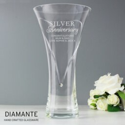 Rackhams Personalised Silver Anniversary Large Hand Cut Diamante Heart Vase - thumbnail 4