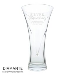 Rackhams Personalised Silver Anniversary Large Hand Cut Diamante Heart Vase - thumbnail 2