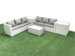 Rackhams Garden Outdoor PE Rattan Furniture Set 6 Seater Rattan Garden Sofa Set with 2 Side Tables Light Grey Mixed - thumbnail 1