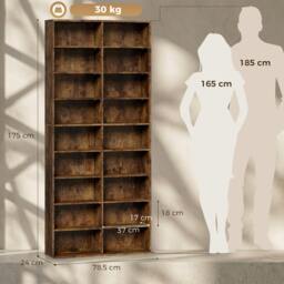 Rackhams 640 CD Storage Unit 360 DVD Storage Tower w/ 18 Compartments Rustic Brown - Freestanding - Modern - 78.5 - thumbnail 3