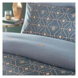 Rackhams Bee Deco Geometric Duvet Cover Set - French Blue - Superking - French Blue - 50% Cotton/50% Polyester - thumbnail 3